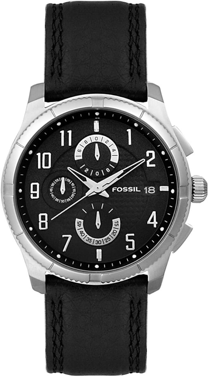 fossil 男式石英不锈钢皮革休闲手表(型号:fs4364)